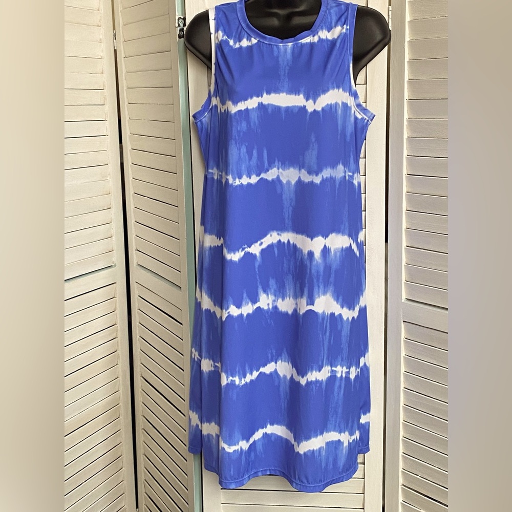 ZUDA Sleeveless Sundress Coverup Size Medium Blue White Tie Dye